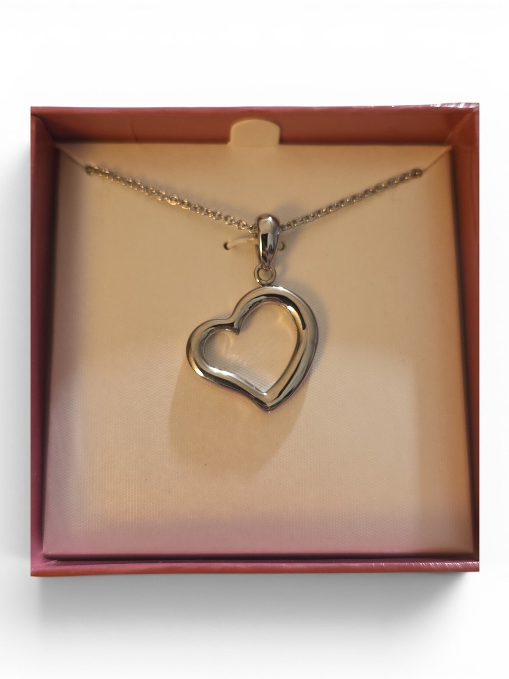 Open Heart Pendant Necklace - Silver Tone